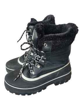 Cougar Black Faux Fur Trim Lace-Up Winter Boots